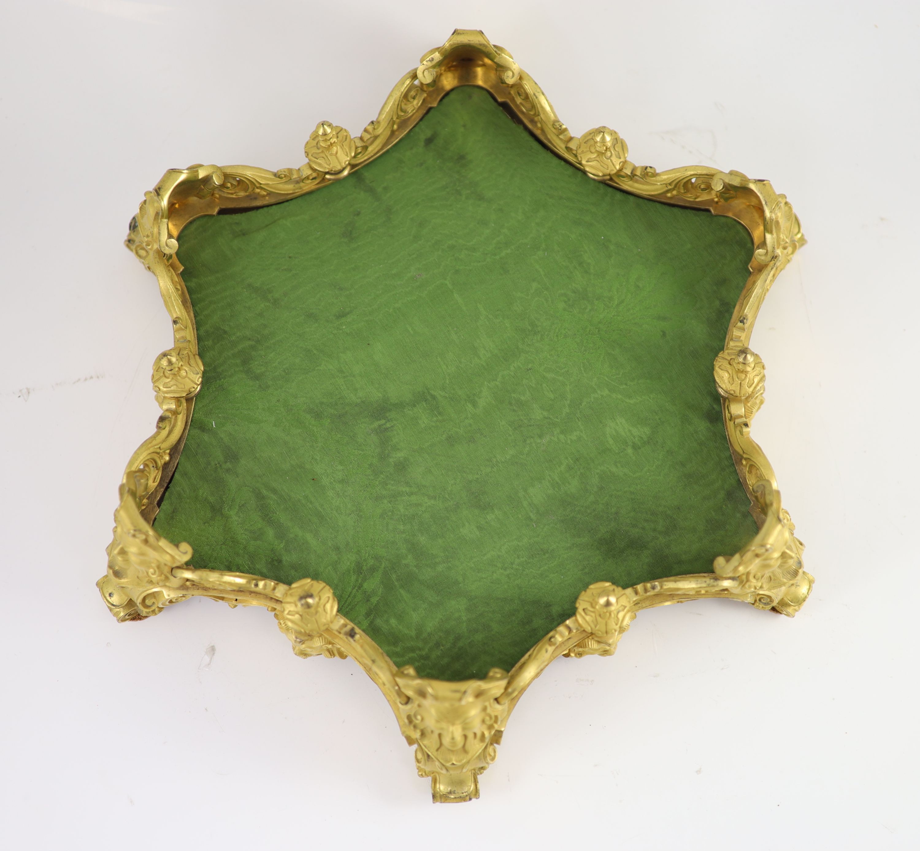 Henry Dasson, an hexagonal ormolu table plateau, H 11cm. D 38cm.